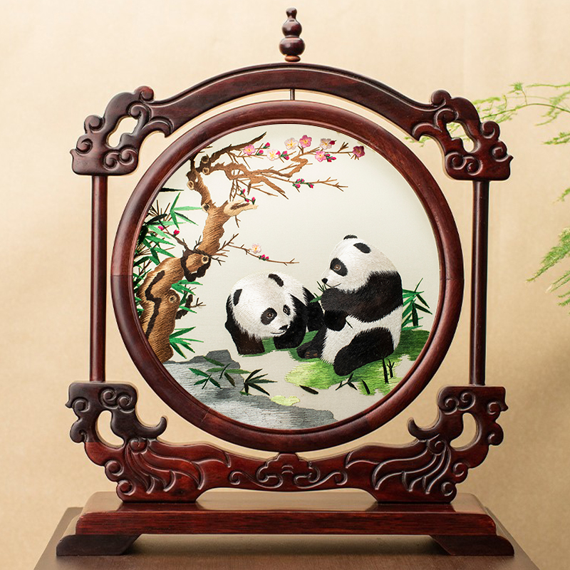 手工苏绣摆件双面刺绣工艺品新中C式桌面办公室装饰台屏中国风礼