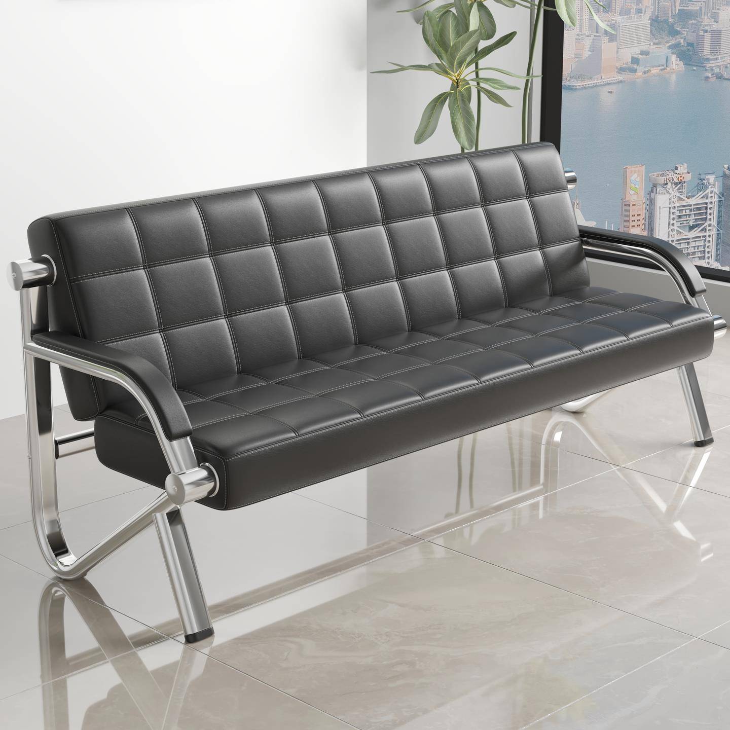 接待室办公沙发茶几组合简约现代商务会客简易办公室沙发三人位