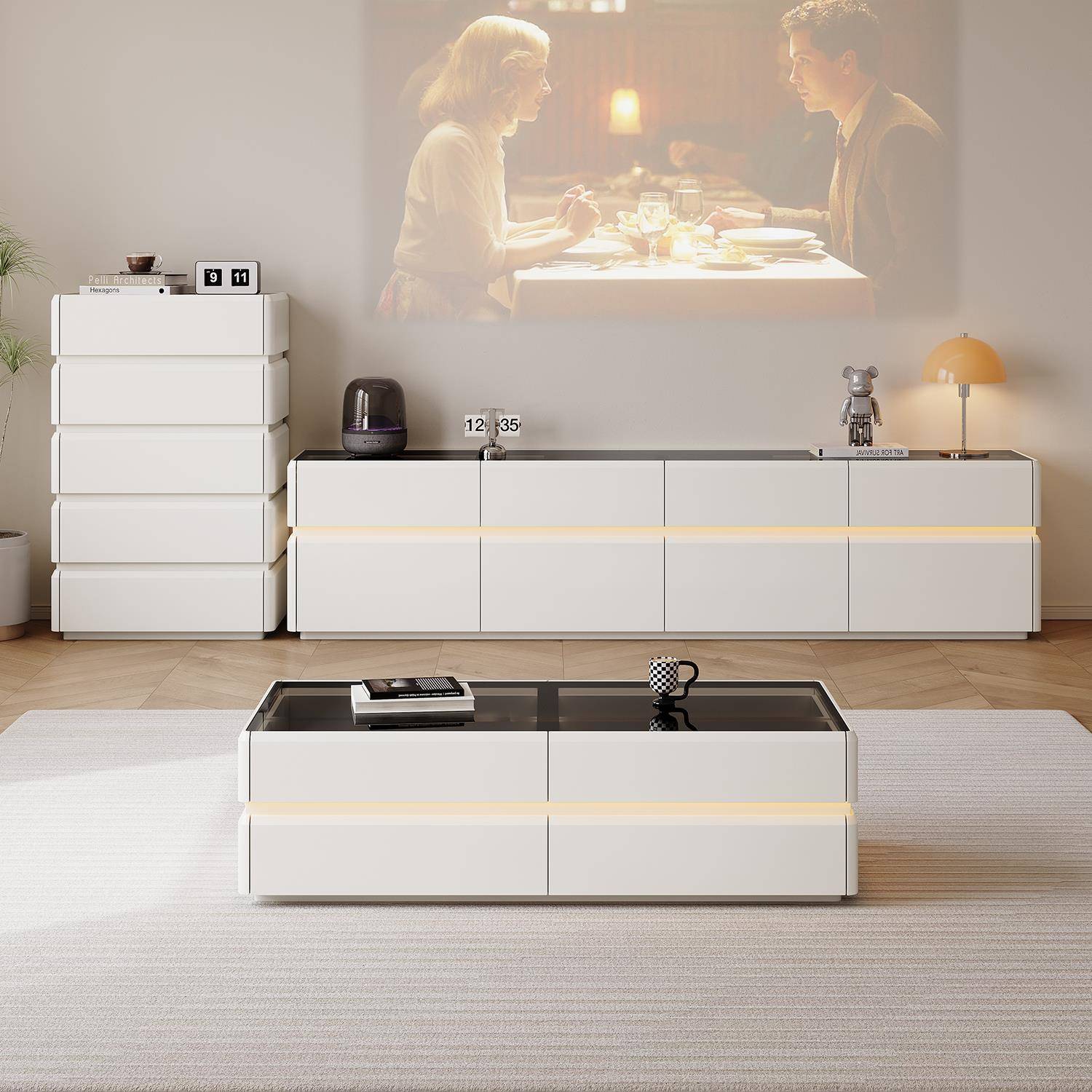 纯实木高款落地电视柜茶几组合简约现代客厅小户型地柜高级感60cm