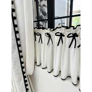 扶风纱法式覆古肌理感小黑边琴褶帘头纱透光不透人麻纱半帘免打孔