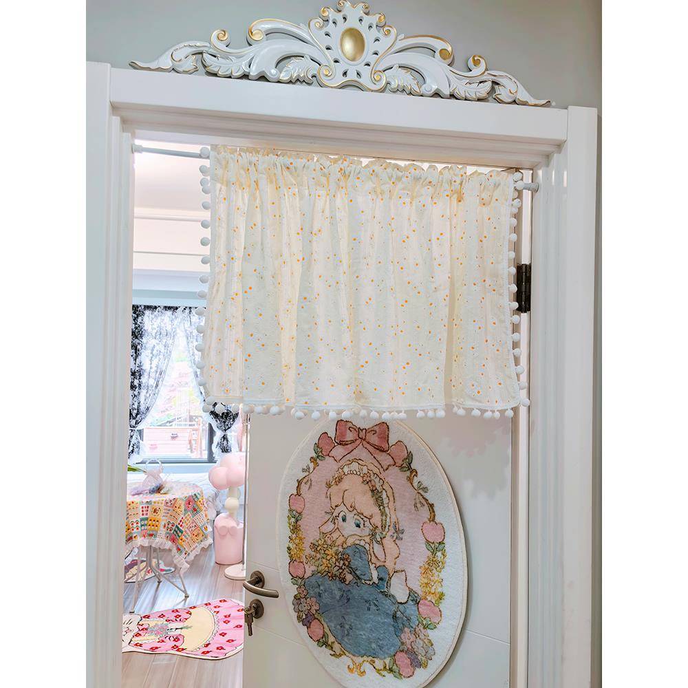 可爱球球边ins风小帘子遮挡小花朵半门帘公主风卧室布置屏风透气