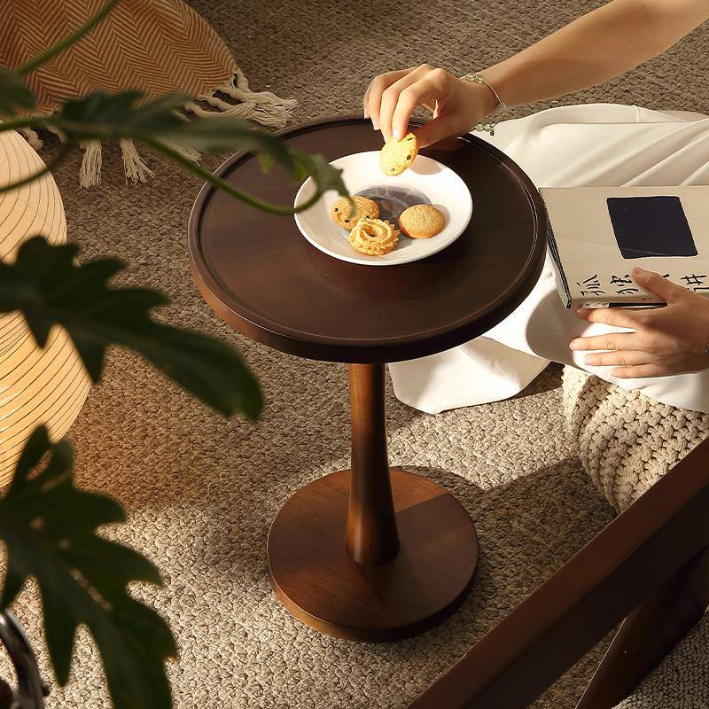 中复古卧室窄床头柜桌子置物架实木迷你胡桃小圆茶几客厅沙发边几