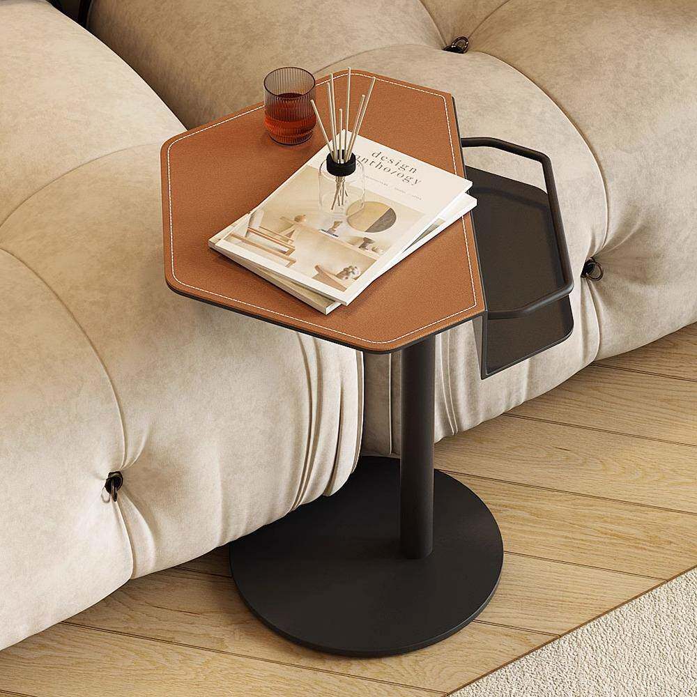现代简约沙发边几马鞍皮角几设计师高级感边桌小茶几卧室床头桌子