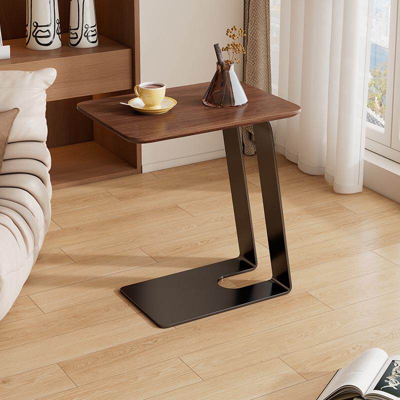 可移动实木边几胡桃木创意沙发小圆桌中古风复古阳台C型床头茶几