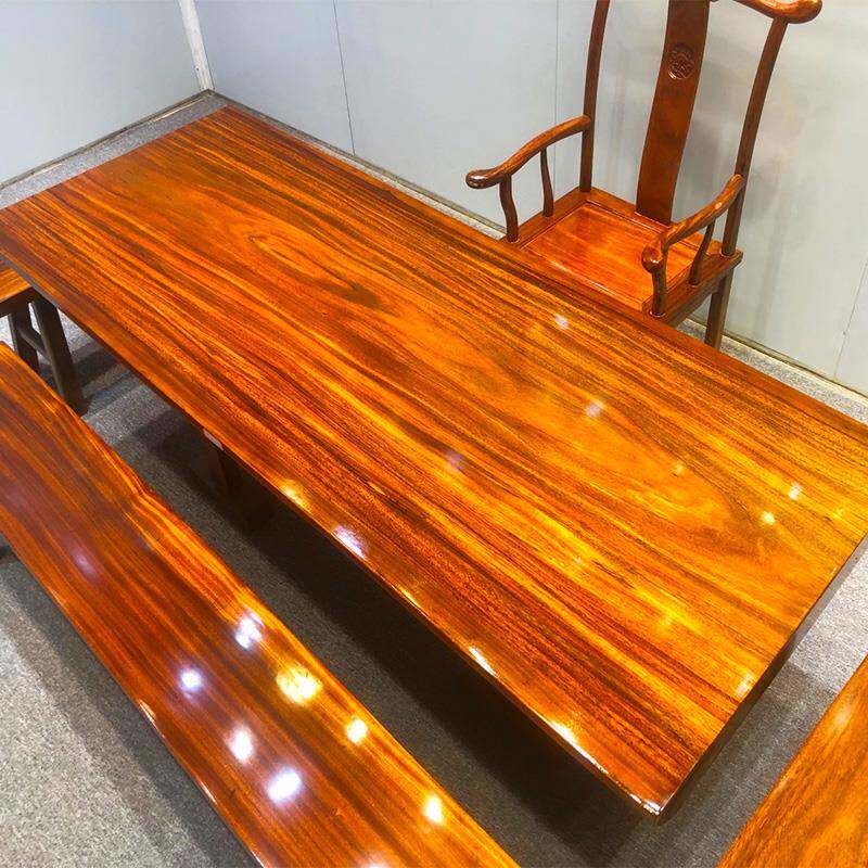 奥坎实木大板茶桌胡桃木餐桌巴花办公桌会议桌整板原木茶台书桌子