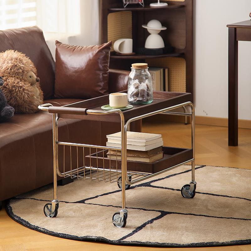 实木茶水小推车网红实木沙发边几覆古日式可移动茶几客厅边柜餐车