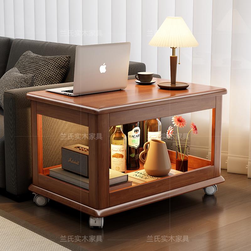 全实木沙发边几可移动客厅侧边柜零食小推车床头置物架茶几小桌子