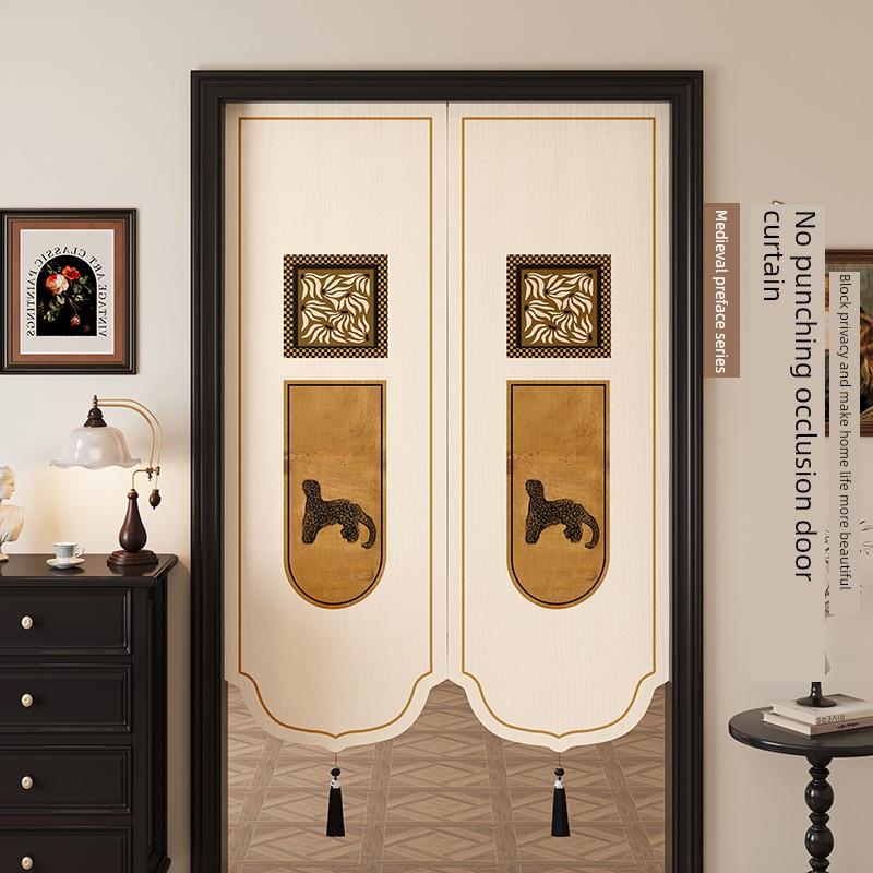 中世纪风格异型门帘半帘无冲孔卧室隔断窗帘厨房浴室半小短帘挡帘