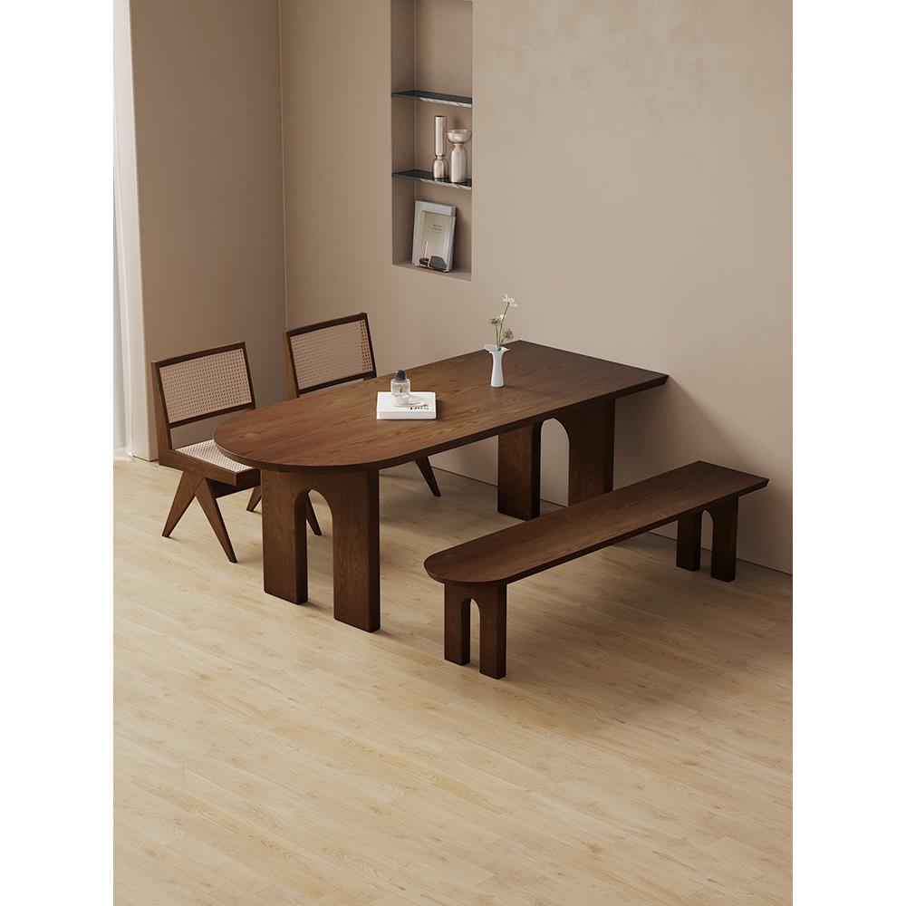 法式中古实木岛台餐桌家用小户型饭桌靠墙半圆形餐台洽谈接待长桌