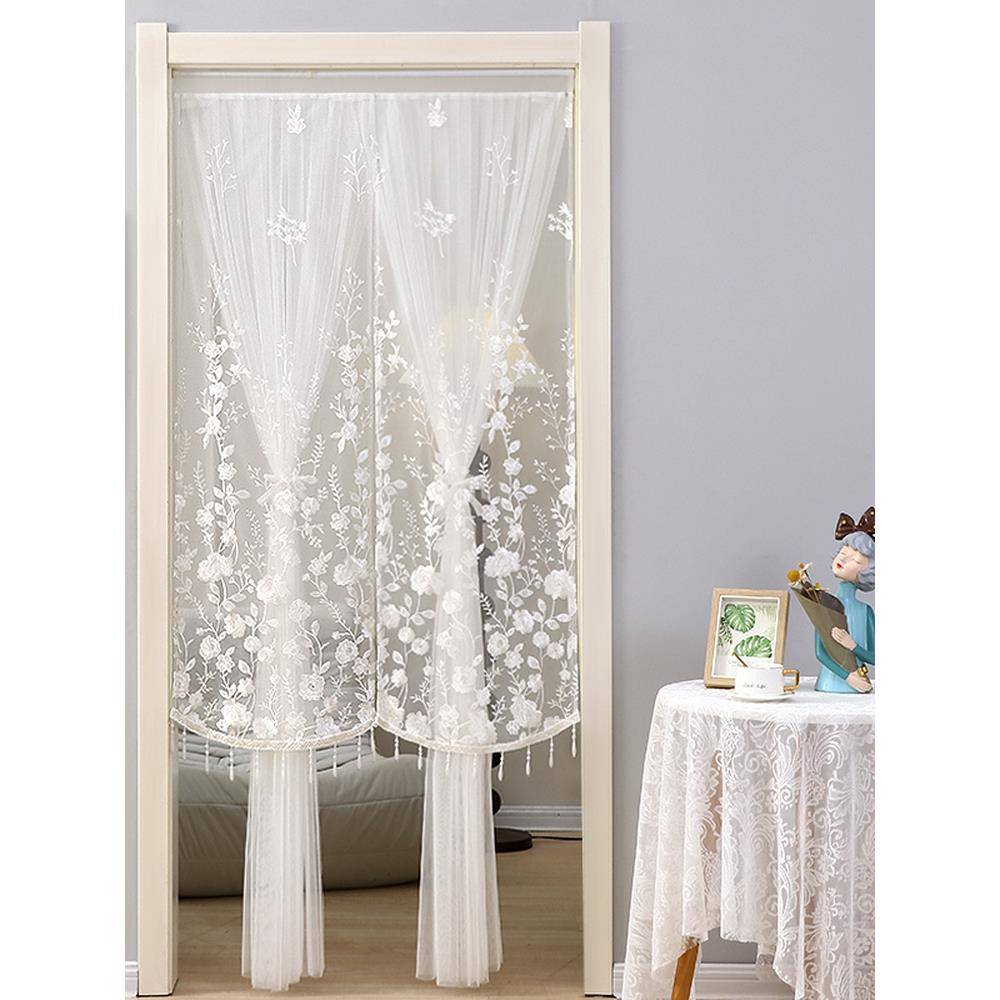 法式田园蕾丝白色半帘短帘门帘纱帘美式乡村厨房隔断窗帘魔术贴