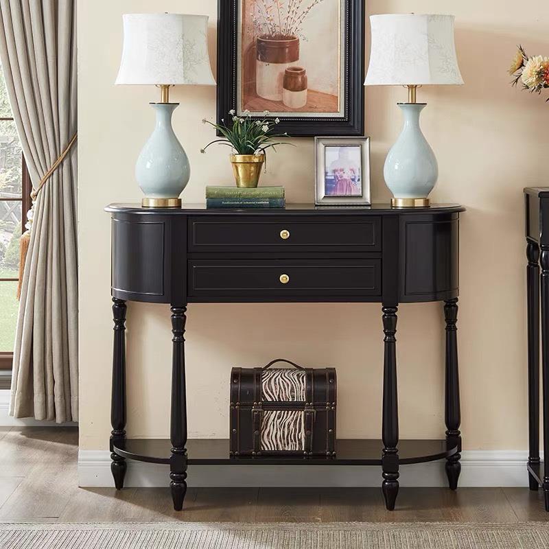 法式全实木半圆玄关柜欧式覆古玄关桌美式简约玄关台门厅柜靠墙桌