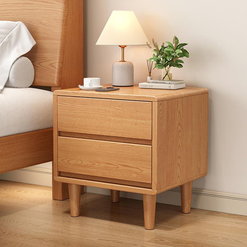 实木床头柜家用卧室简约现代收纳柜原木床头收纳柜橡木双抽床边柜