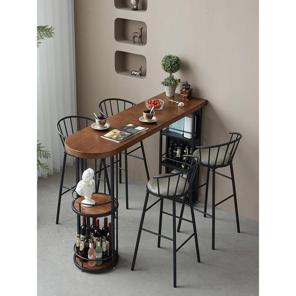 铁艺实木隔断桌吧台家用复古靠墙窄桌咖啡厅休闲吧高脚桌椅组合