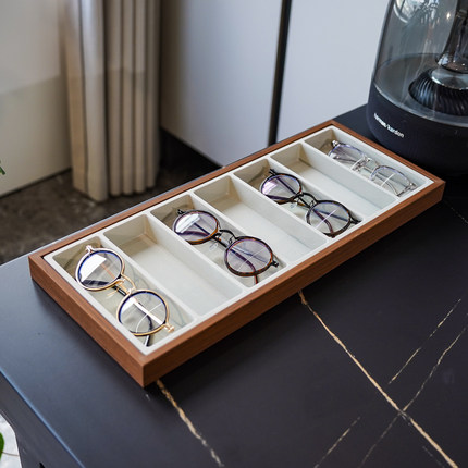 黑胡桃木纹7位眼镜展示盘7位太阳镜墨镜收纳盘摆摊道具柜台看货盘