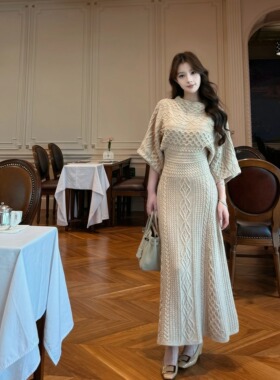 Layyyy【贵女私服】重工设计感法式千金针织长裙女外穿掐腰连衣裙