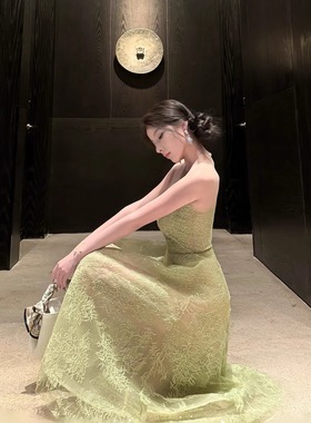 Layyyy【林雾】薄荷绿立体花朵蕾丝透视网纱贵气名媛小礼服连衣裙