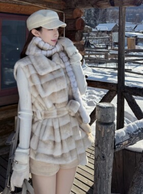 Layyyy【女主角感】水貂毛老钱风双色皮草马甲高级气质环保毛上衣