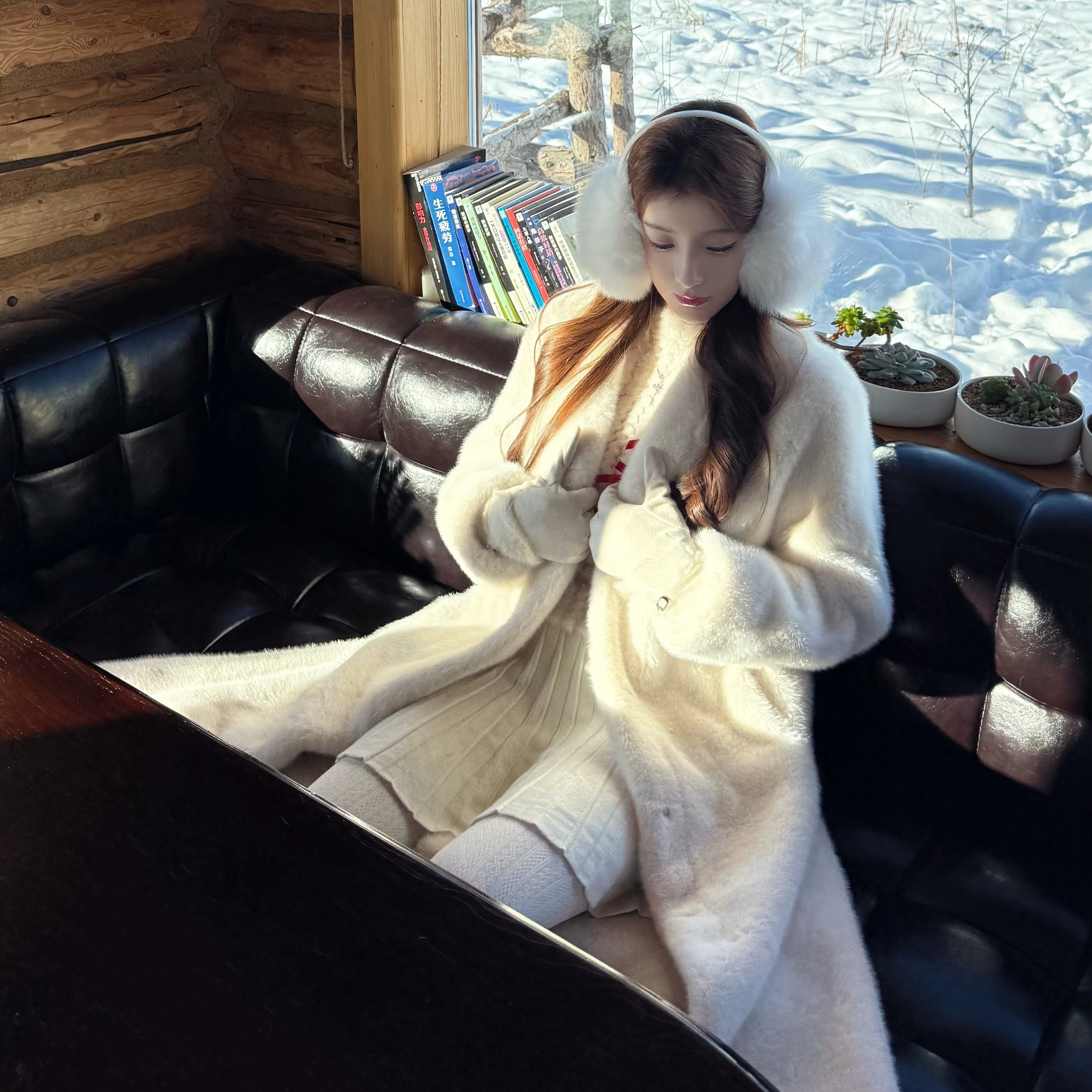 Layyyy水貂毛皮草白色毛毛外套女