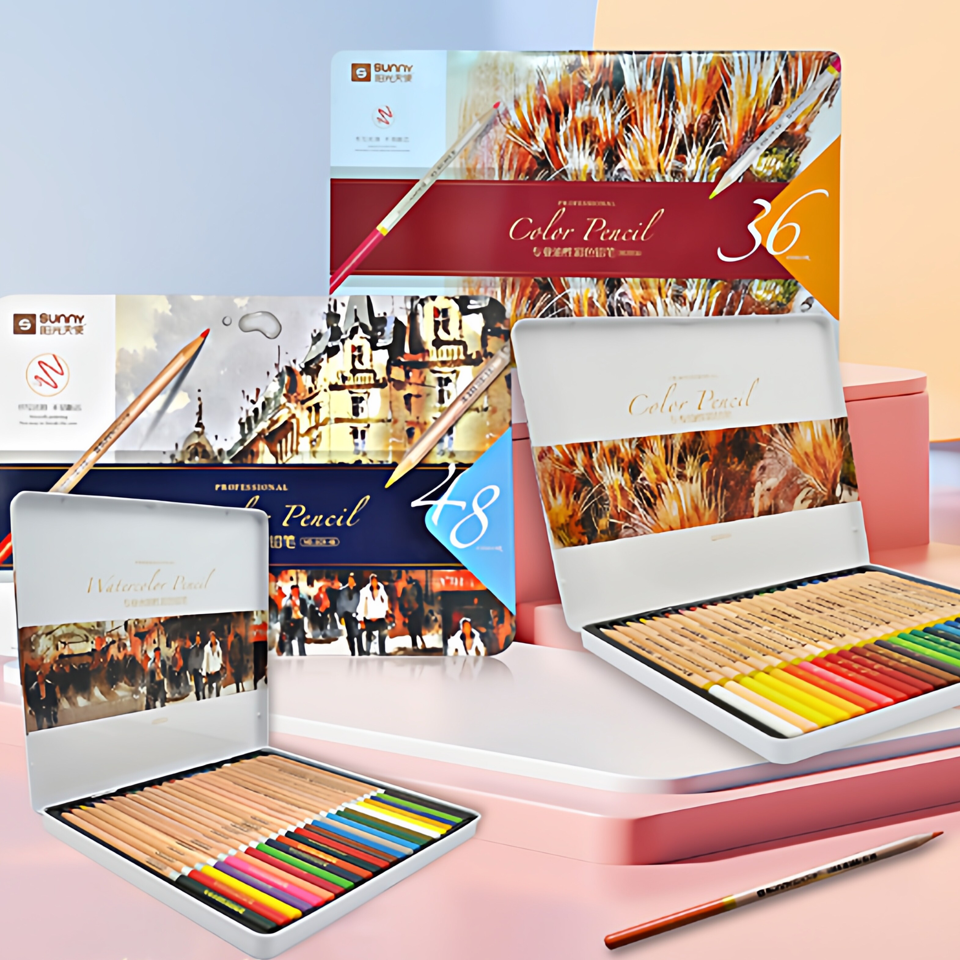 明舍绘彩铅套装36色24色铁盒