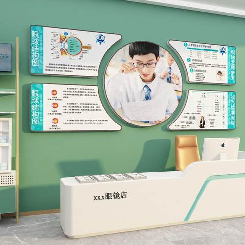 眼镜店装饰品背景形象墙面贴纸画 画海报爱护眼睛创意广告验视光