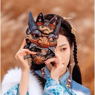 傩戏面具彩绘面具纯手工木雕刻旅拍装饰 木雕傩面具