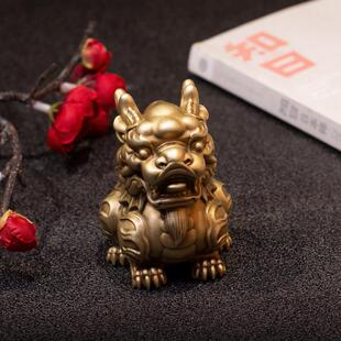 铜臻全铜麒麟桌面摆件创意文玩茶宠文房镇纸手把件把玩件家居礼品