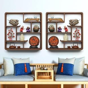 博古架实木中式挂墙壁挂式置物架摆件隔断多宝阁格子架简约茶具架