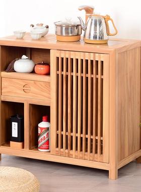 中式茶水柜实木餐边柜烧水壶一体沙发边几移动茶台老榆木家具定做