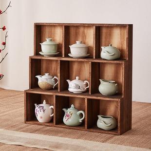 烧桐木桌面茶杯博古架置物架实木阶梯陈列架茶壶摆件多宝格展示架