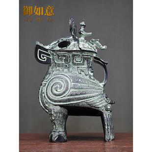 彷古青铜器摆件商代妇好鸮尊纯铜鸟形尊容酒器中式工艺品软装饰品