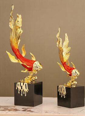 珐琅彩如鱼得水锦鲤鱼金鱼摆件高档轻奢玄关酒柜乔迁开业饰品摆件