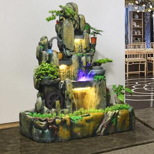 中式叠水瀑布假山喷泉摆件 庭院客厅落地造景组合 含雾化器