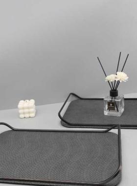 现代简约高端金属皮革收纳托盘装饰客厅入口酒店电视柜家居装饰