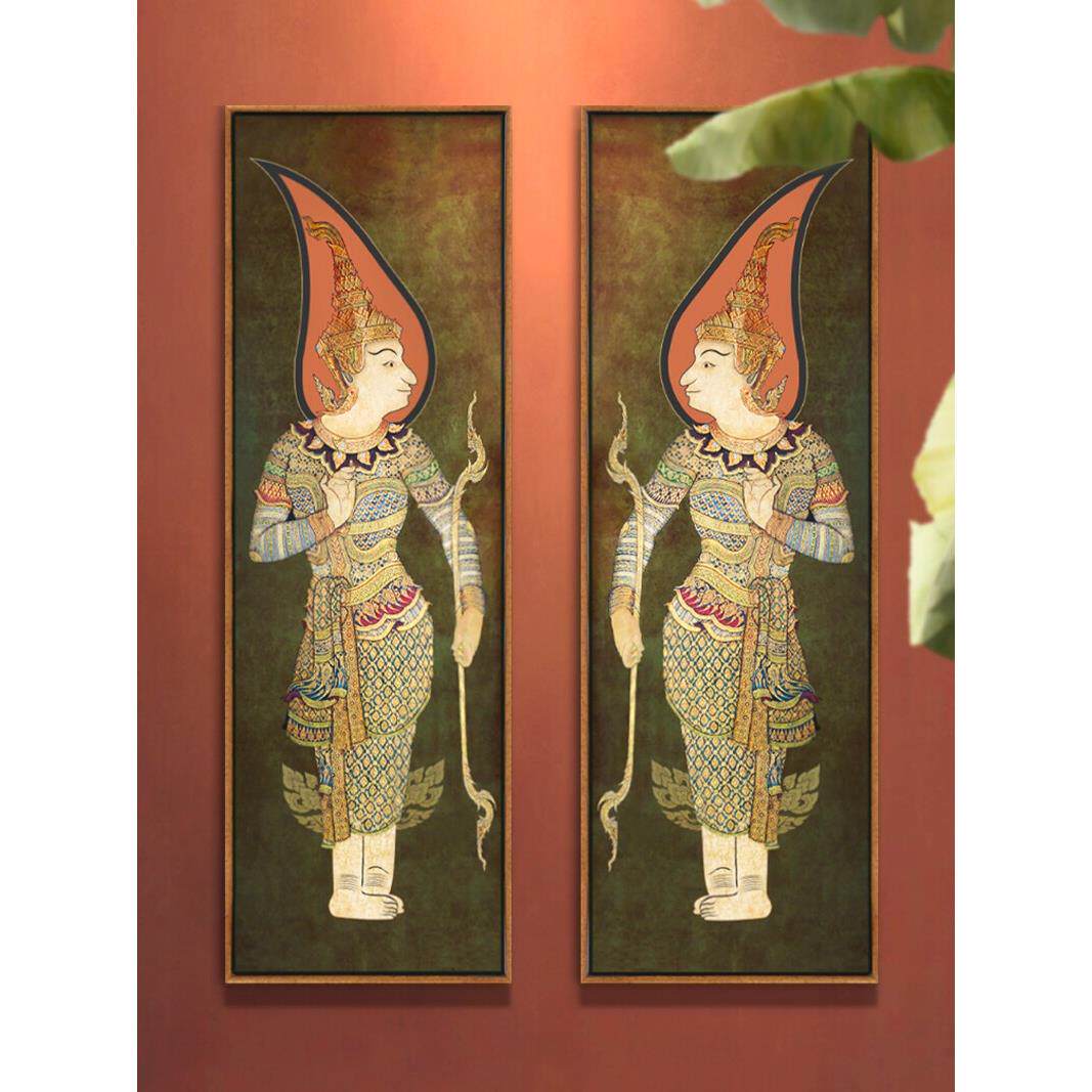 东南亚泰式风格金甲人物装饰画酒店瑜伽馆门厅挂画养生馆禅意壁画
