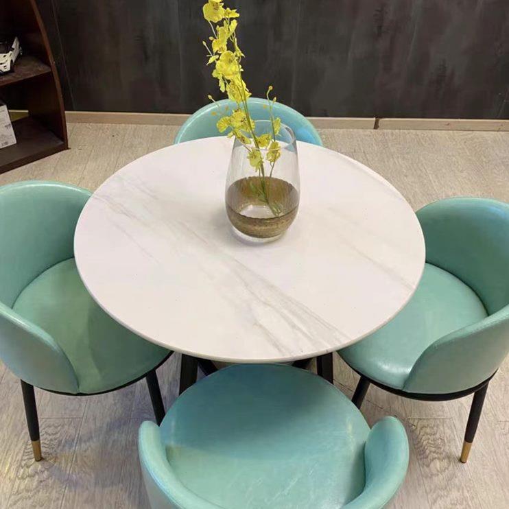 办公室小圆桌接待阳台灰色洽谈桌椅组合小户型休闲会客岩板餐桌子