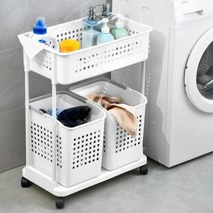 德国脏衣篓脏衣篮洗衣服收纳筐置物架双层推车家用可分类区带轮