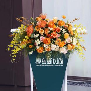 高端演讲台花艺定制会议发布会讲座桌花彷真玫瑰花宴会主席台挂花