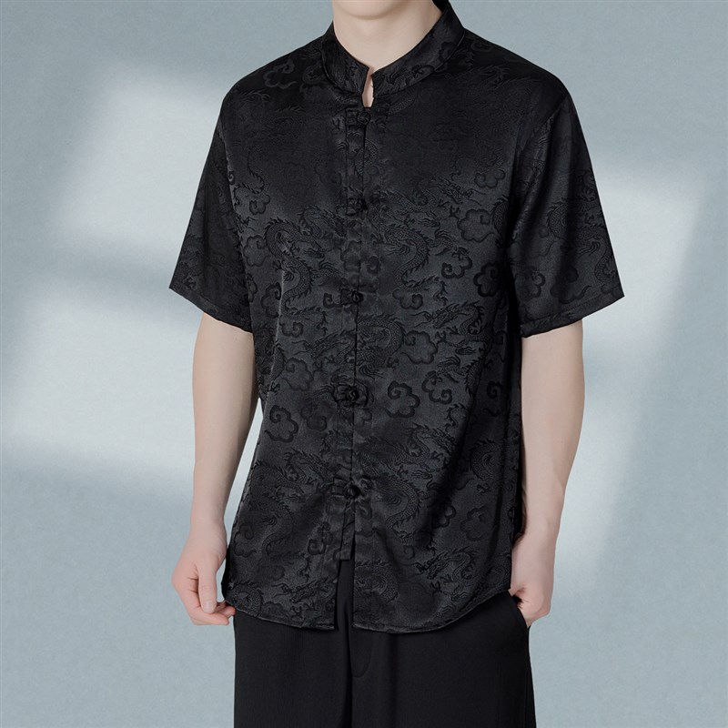 夏季中国风唐装男青年盘扣中山装立领佛系男装衬衫居士服新中式