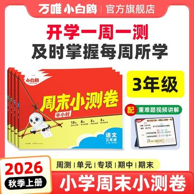 小白鸥周末半小时小测卷2025秋季小学语文数学英语三年级上册教材同步练习册期中期末单元试卷学霸思维训练小白鸽情景题天天练