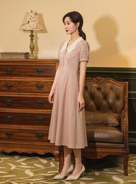 固执夏季新款学院短袖中长格子连衣裙25122LQ07159
