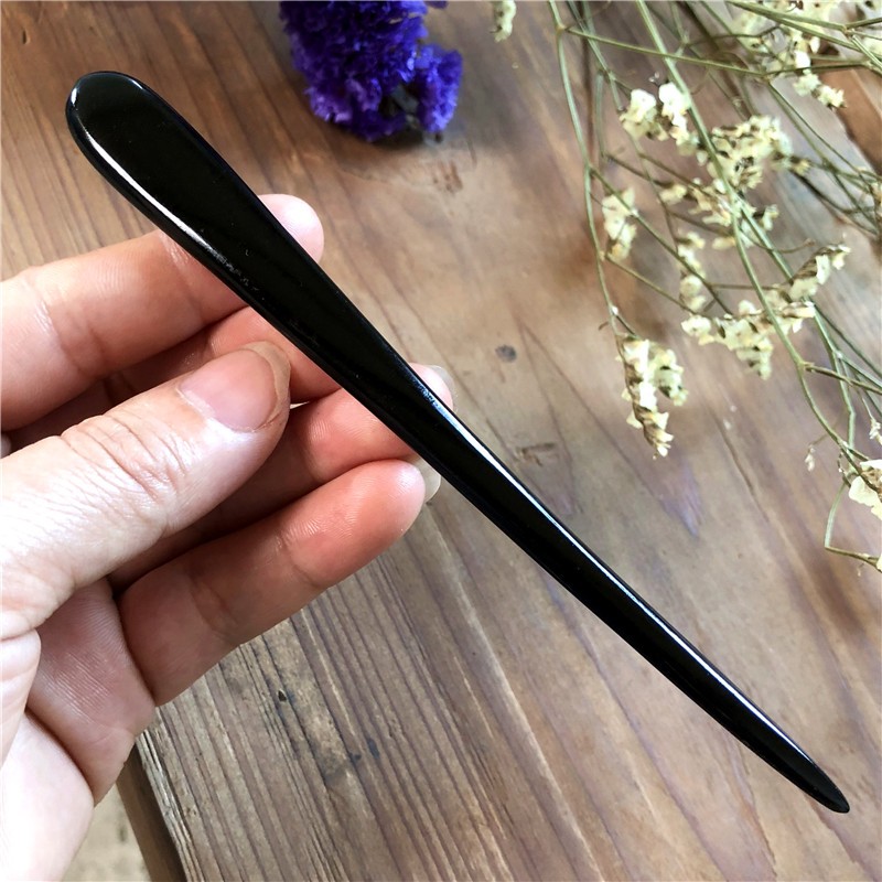 天然手工黑水牛角发簪中国风古典发簪子高级感盘头发饰发钗步摇白