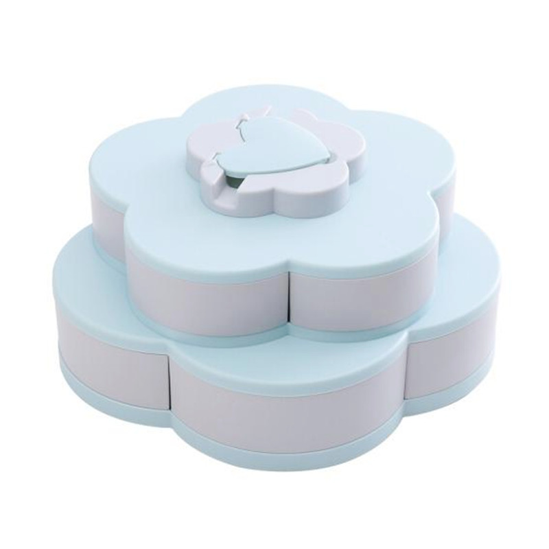 欧式创意多功能双层旋转糖果盒干果糖盒分格带盖花瓣果盘过年零食