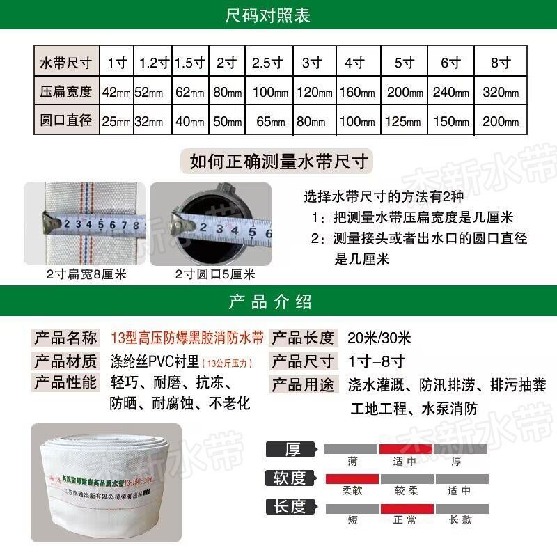 13型13公斤压力防爆特厚消防农用水带帆布2寸2.5寸3寸4寸黑胶水带