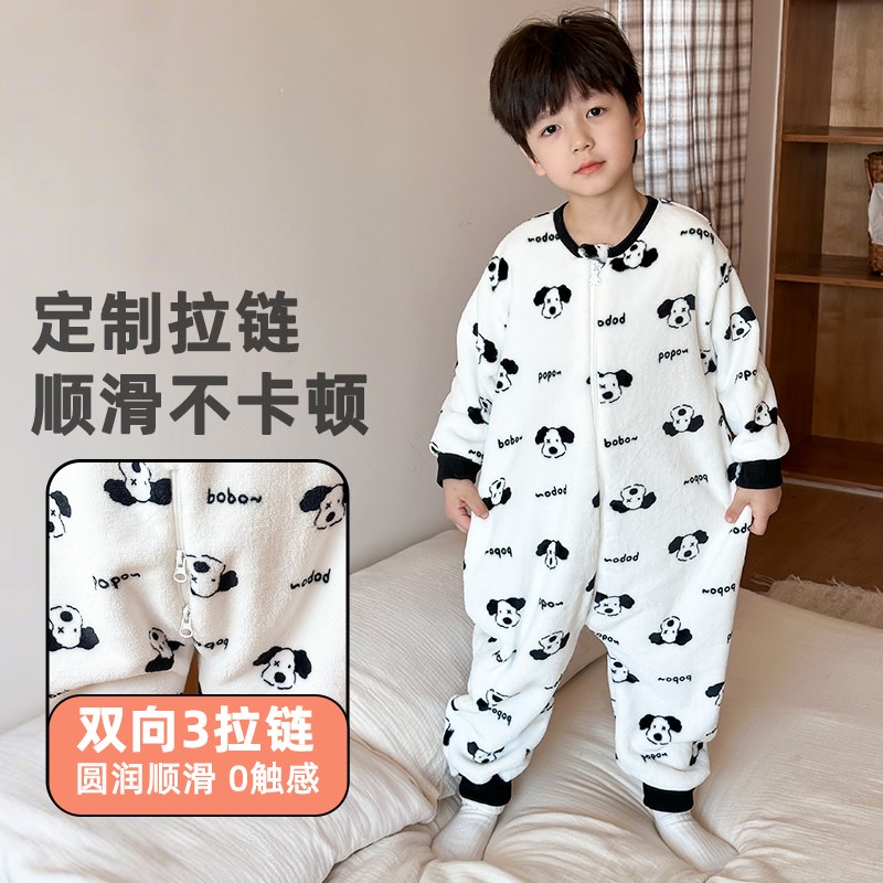 儿童连体睡衣2024新款秋冬加厚款法兰绒男童女童小宝宝家居服睡袋