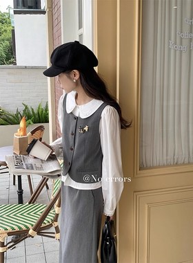 不出错No errors 欧尼灰色套装女23秋小精致马甲半身裙百搭氛围感