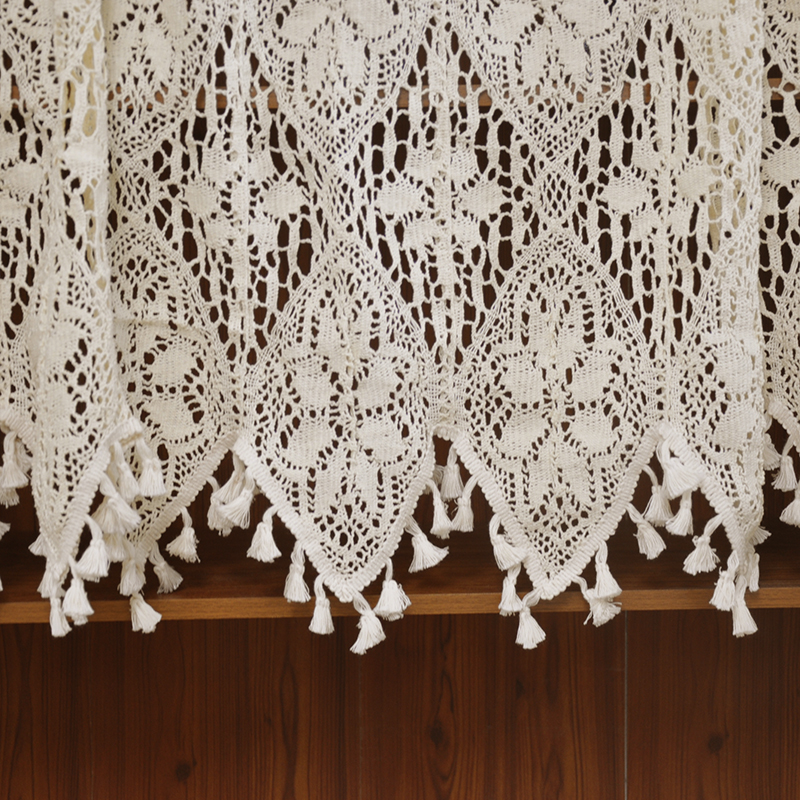 美式乡村钩针棉线半帘帘头穿杆帘门楣整体橱柜帘咖啡帘厨房短门帘