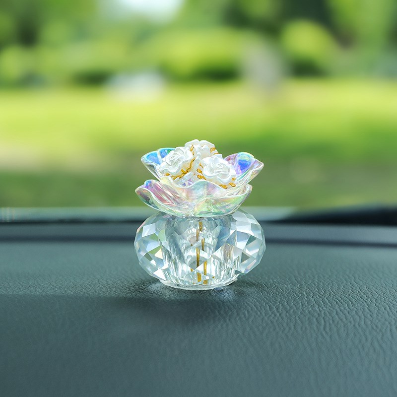 水晶小花朵瓶汽车中控台装饰品车载玫瑰花摆件五菱宏光MINI车内EV