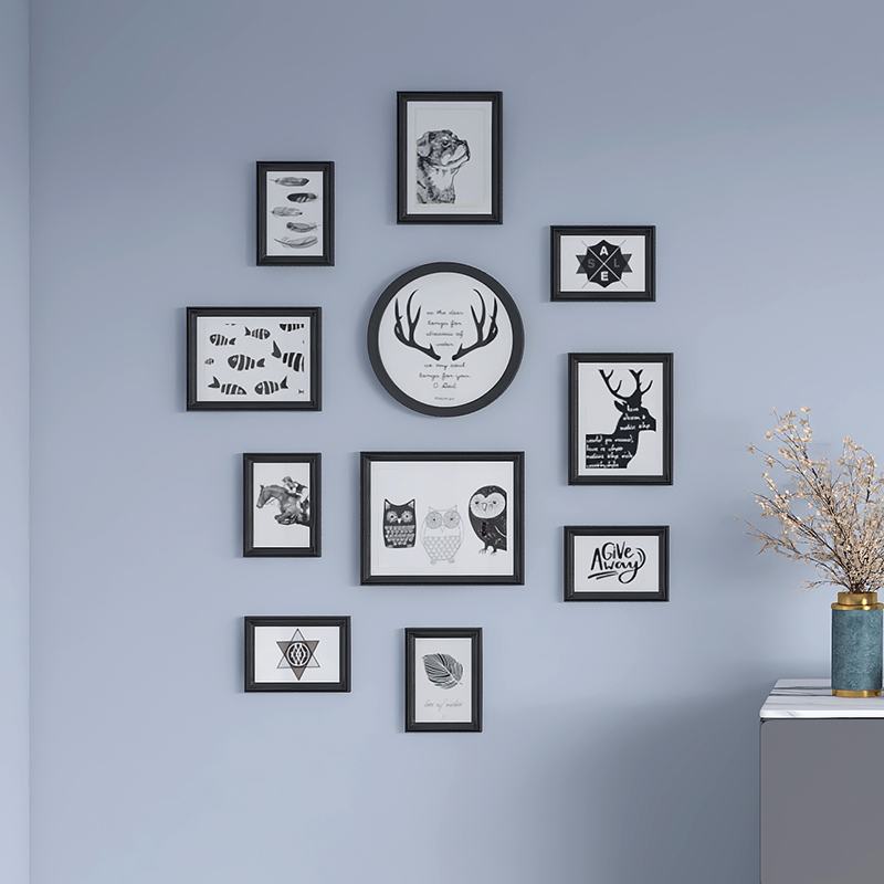 竖版竖挂照片墙免打孔实木相框挂墙组合创意餐厅背景墙面装饰品