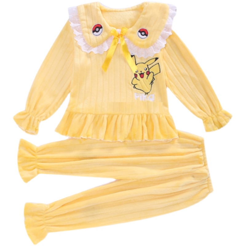 女童法兰绒睡衣加绒加厚女孩珊瑚绒公主家居服儿童中大童秋冬套装