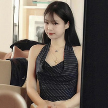 Notyourrose吊带露背条纹上衣收腰辣妹高级感挂脖Jennie同款背心
